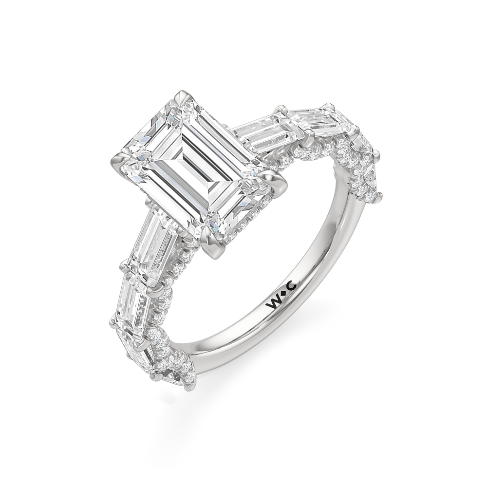 The Greta Ring with Emerald Cut Diamond in 14KT Platinum view 3
