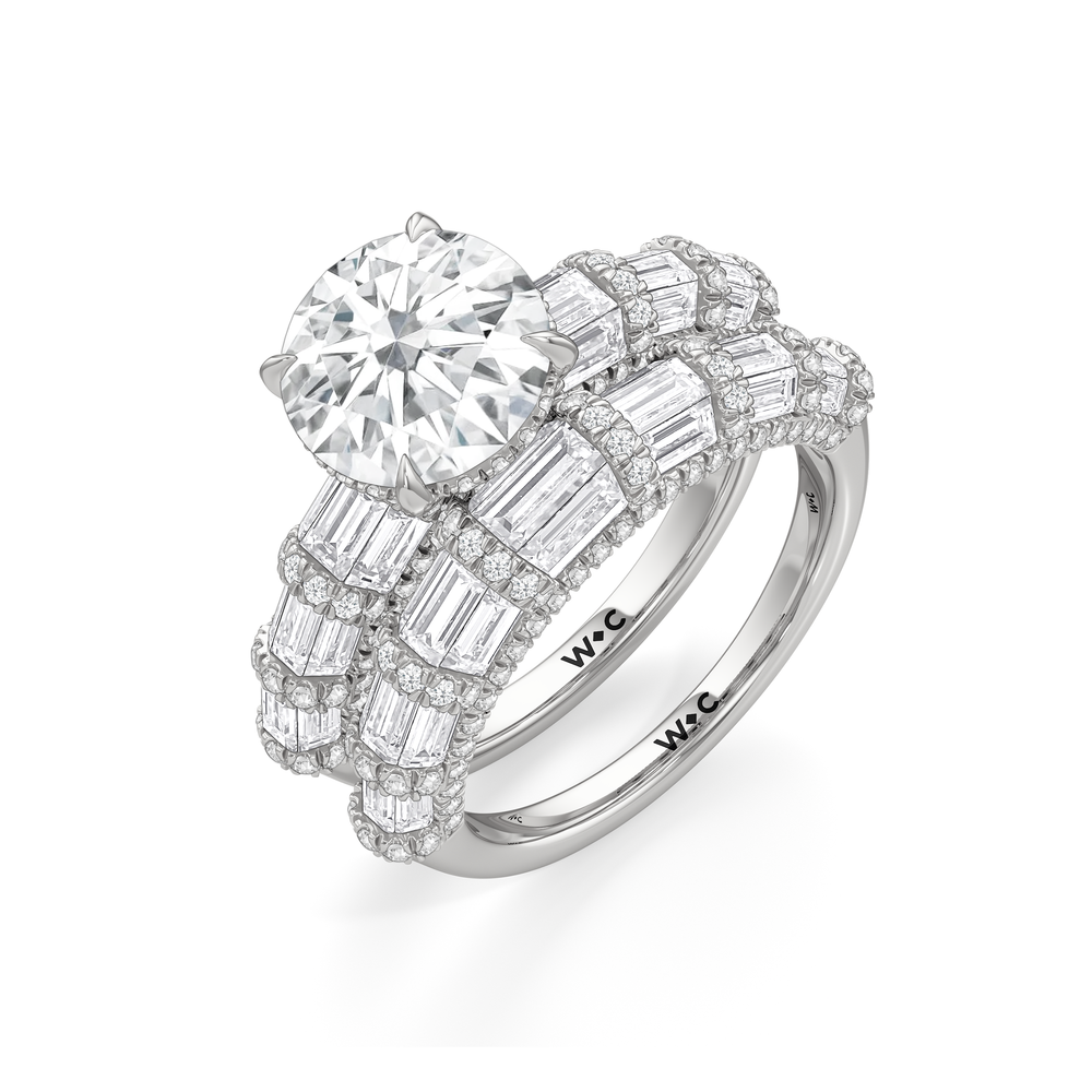 The Ingrid Diamond Wedding Band with Platinum Cut Diamond in 14KT Platinum view 3
