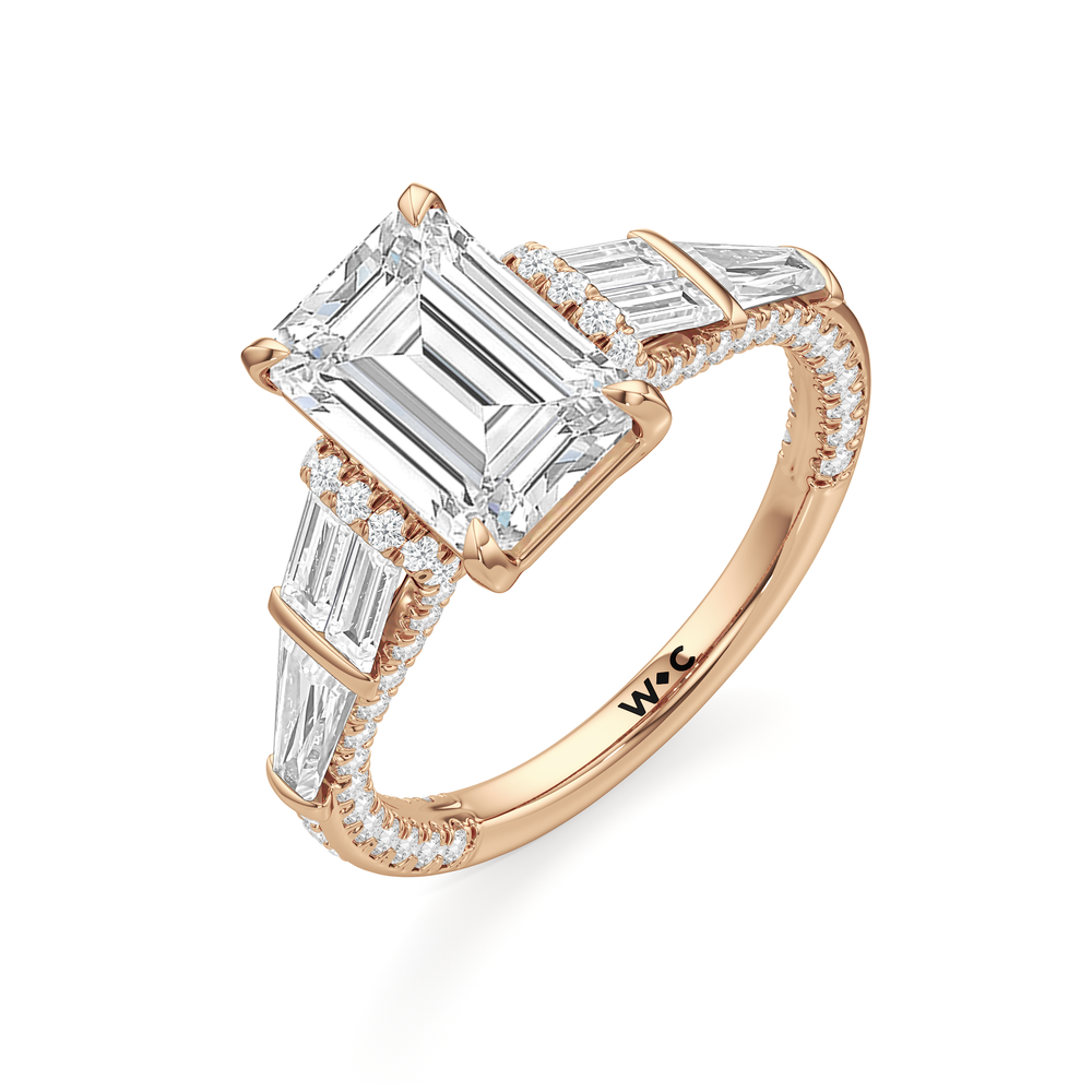 The Celeste Ring with Emerald Cut Diamond in 14KT Rose Gold view 3
