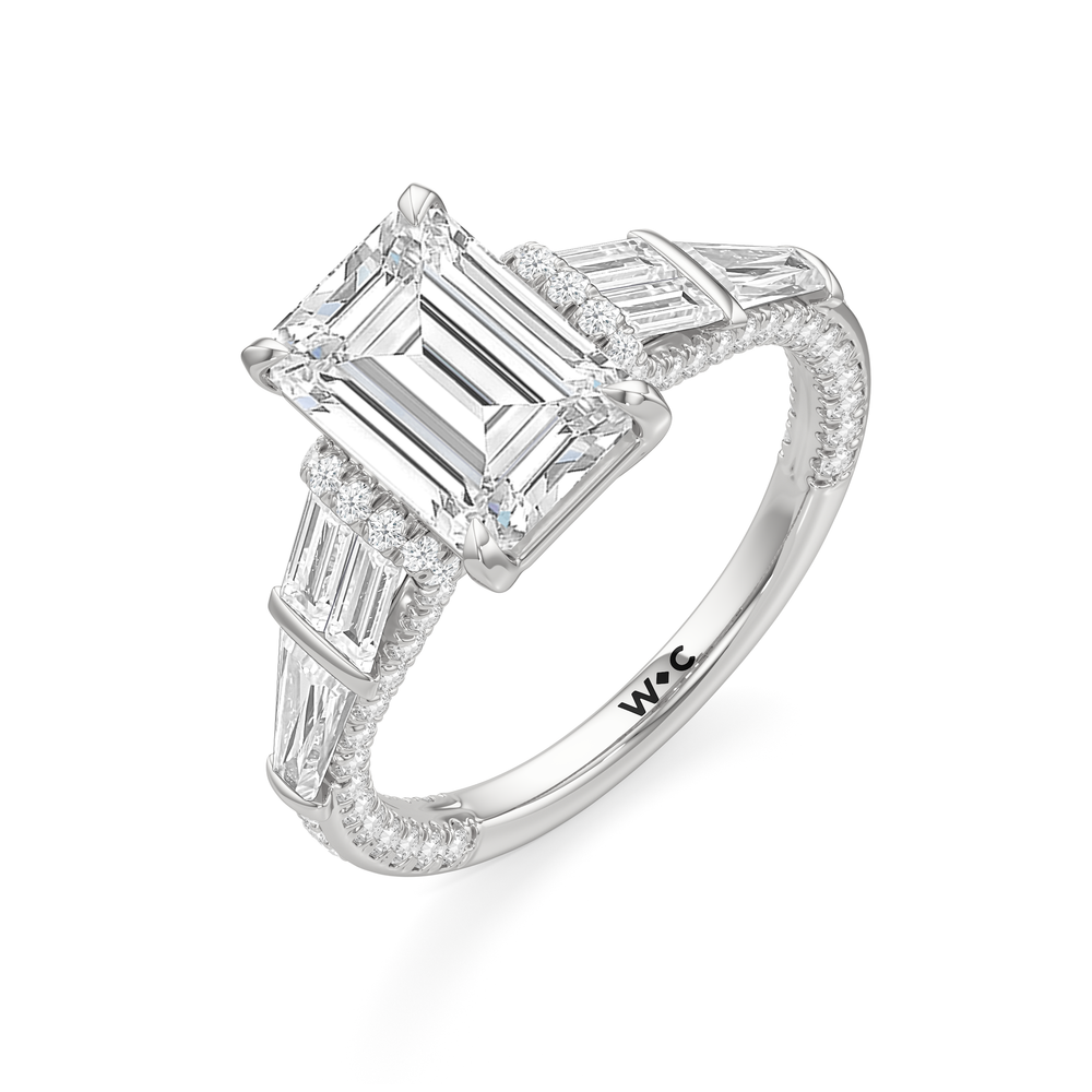The Celeste Ring with Emerald Cut Diamond in 14KT Platinum view 3
