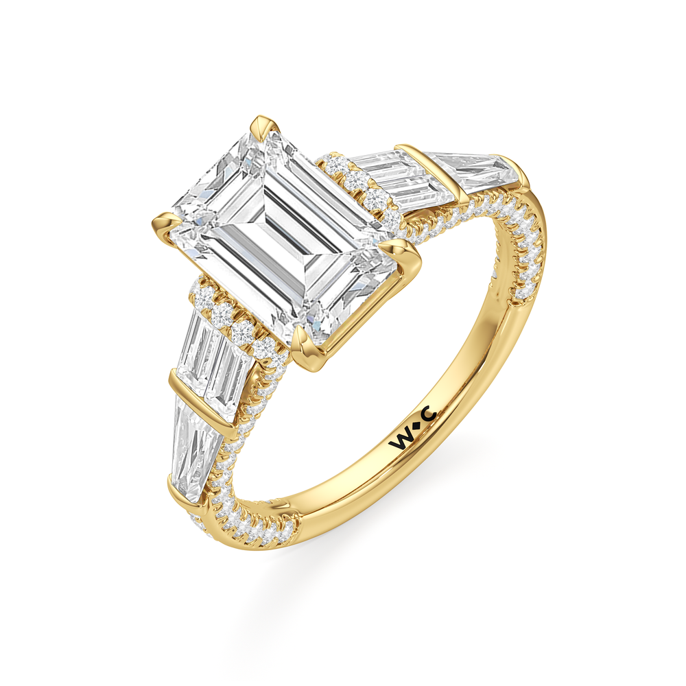 The Celeste Ring with Emerald Cut Diamond in 14KT Yellow Gold view 3
