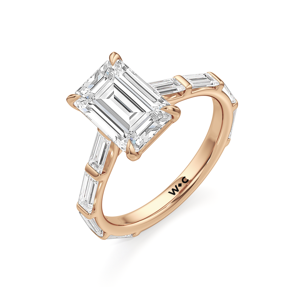 The Veronica Ring with Emerald Cut Diamond in 14KT Rose Gold view 3
