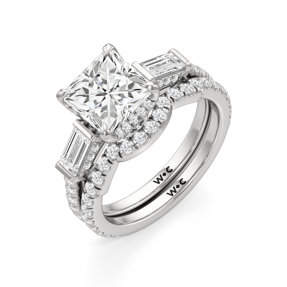 The Mora Diamond Wedding Band with Platinum Cut Diamond in 14KT Platinum view 3
