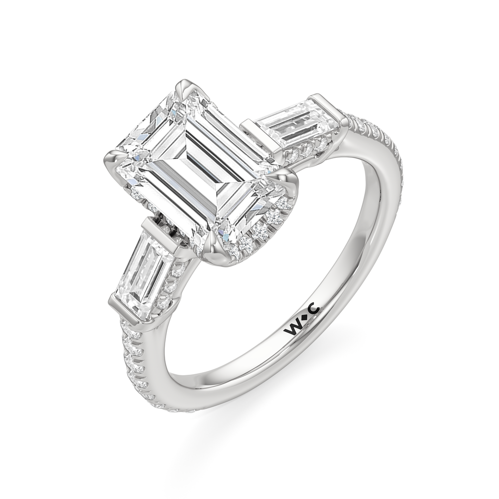 The Mora Ring with Emerald Cut Diamond in 14KT Platinum view 3
