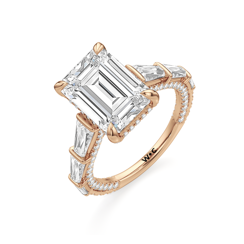 The Genevieve Ring with Emerald Cut Diamond in 14KT Rose Gold view 3
