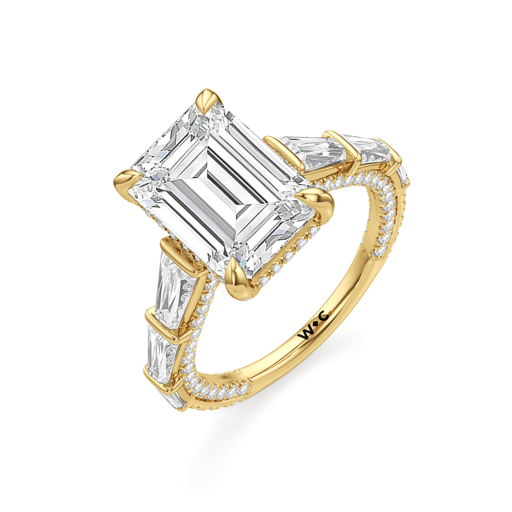 The Genevieve Ring with Emerald Cut Diamond in 14KT Yellow Gold view 3
