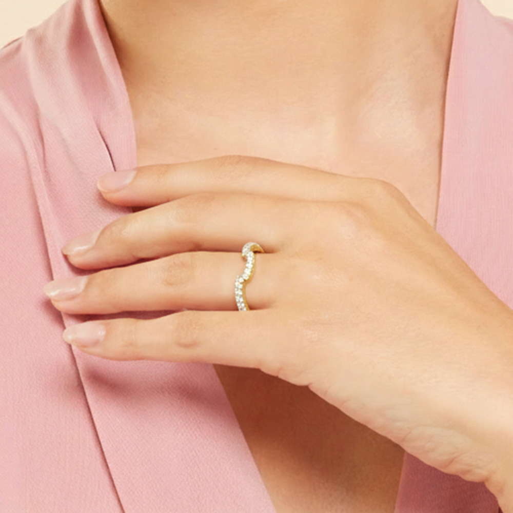 Model Wearing The Estelle Diamond Wedding Band view