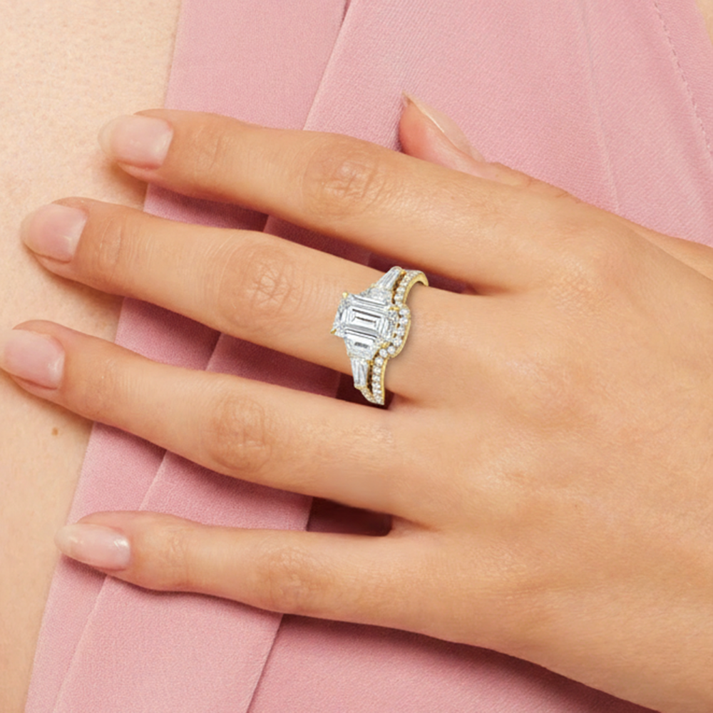 Model Wearing The Estelle Diamond Wedding Band view