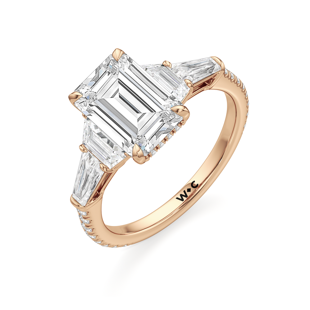 The Estelle Ring with Emerald Cut Diamond in 14KT Rose Gold view 3
