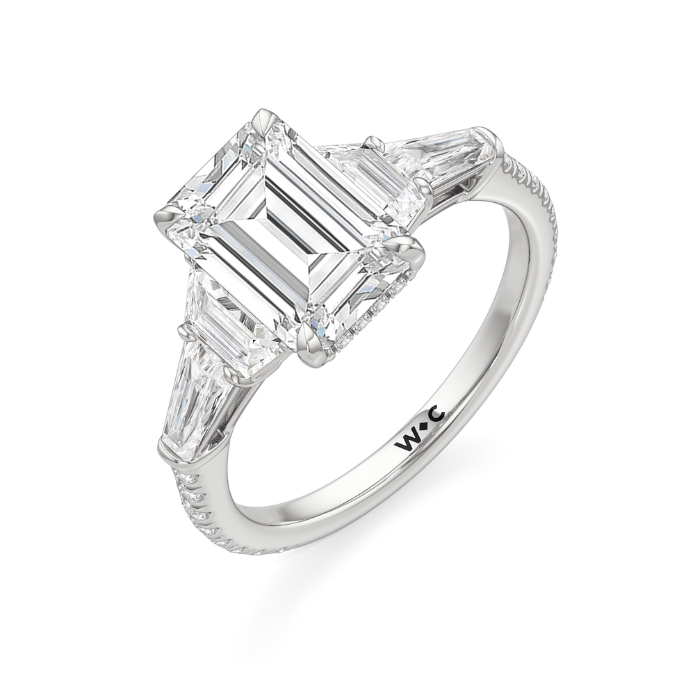 The Estelle Ring with Emerald Cut Diamond in 14KT Platinum view 3

