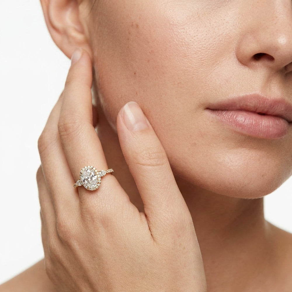 Elongated Cushion Cut The Royale Ring with Lab Grown Diamond in 14KT Platinum view 3
