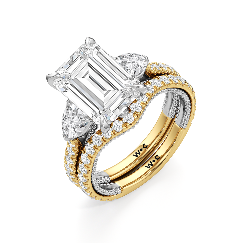 Round Cut The W Summit Engagement Ring with Lab Grown Diamond in 14KT Yellow Gold & Platinum view 8
