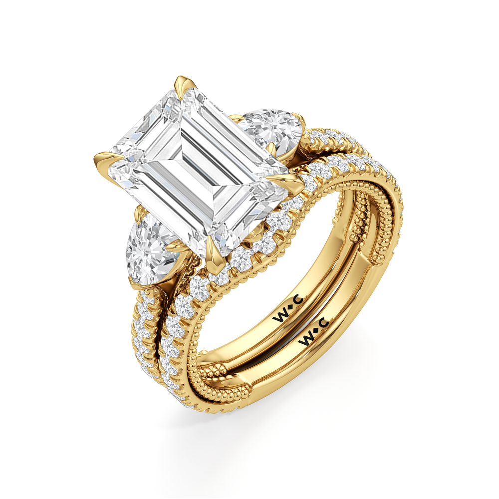 Emerald Cut The W Summit Engagement Ring with Lab Grown Diamond in 14KT Yellow Gold view 8
