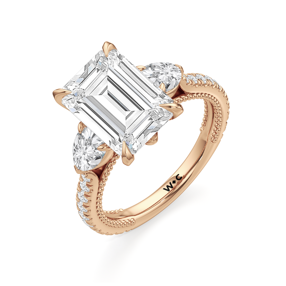 Emerald Cut The W Summit Engagement Ring with Lab Grown Diamond in 14KT Rose Gold view 7
