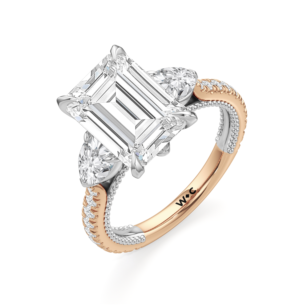 Emerald Cut The W Summit Engagement Ring with Lab Grown Diamond in 14KT Rose Gold & Platinum view 7
