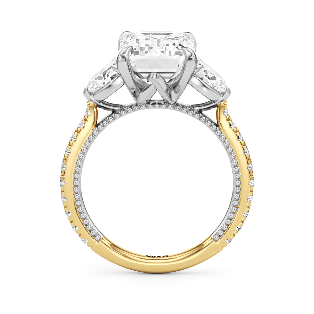 Emerald Cut The W Summit Engagement Ring with Lab Grown Diamond in 14KT Yellow Gold & Platinum view 6
