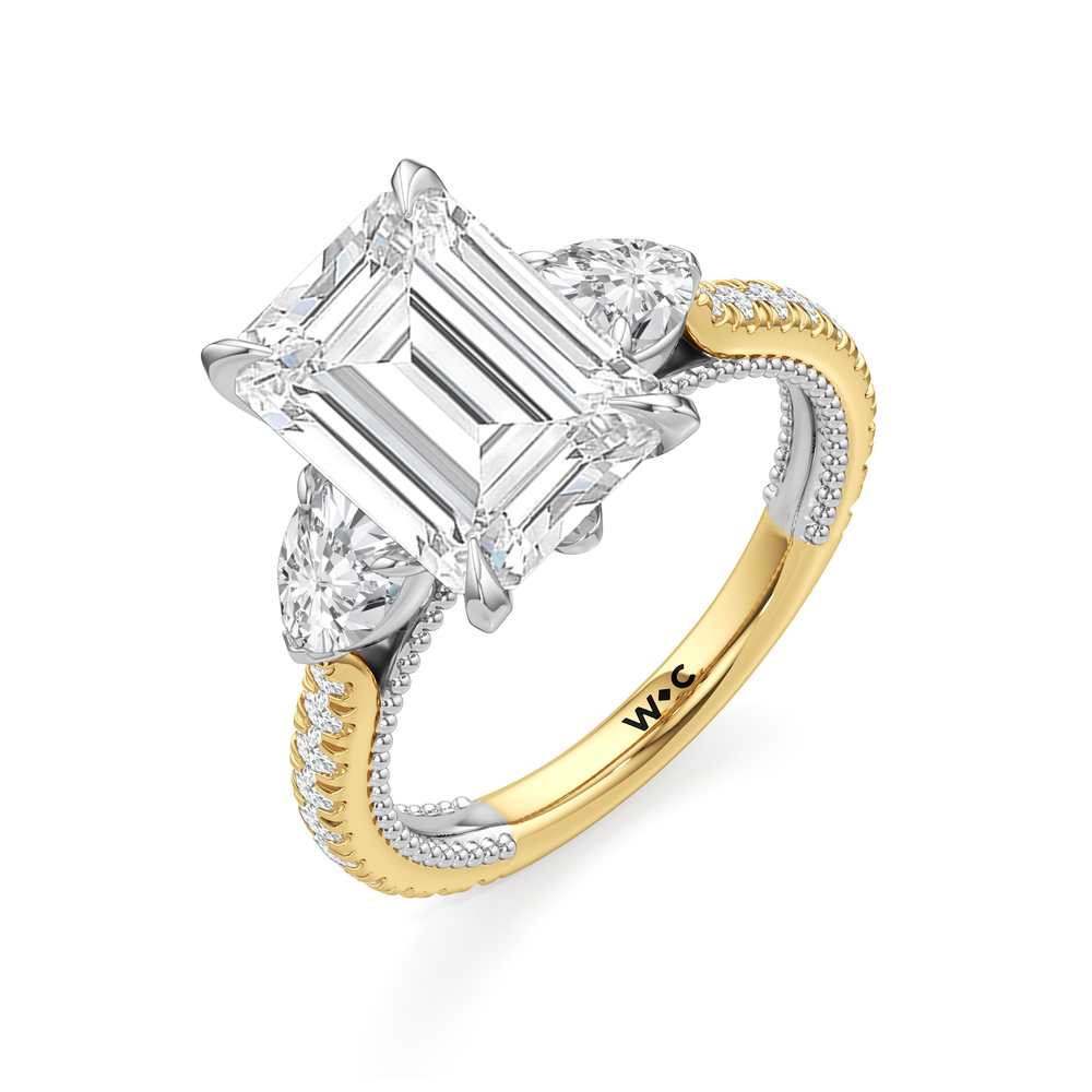 Emerald Cut The W Summit Engagement Ring with Lab Grown Diamond in 14KT Yellow Gold & Platinum view 7
