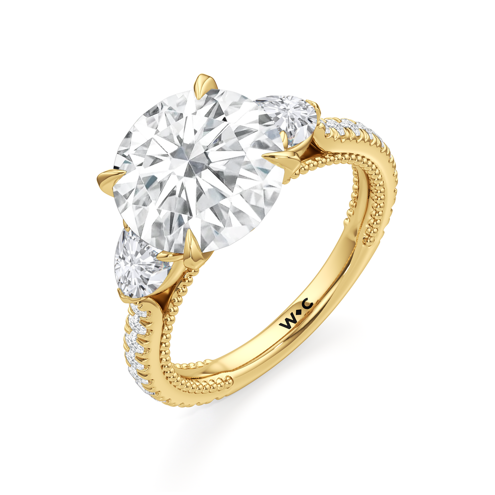 Round Cut The W Summit Engagement Ring with Lab Grown Diamond in 14KT Yellow Gold view 7

