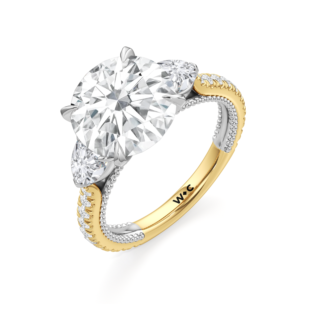 Round Cut The W Summit Engagement Ring with Lab Grown Diamond in 14KT Yellow Gold & Platinum view 7

