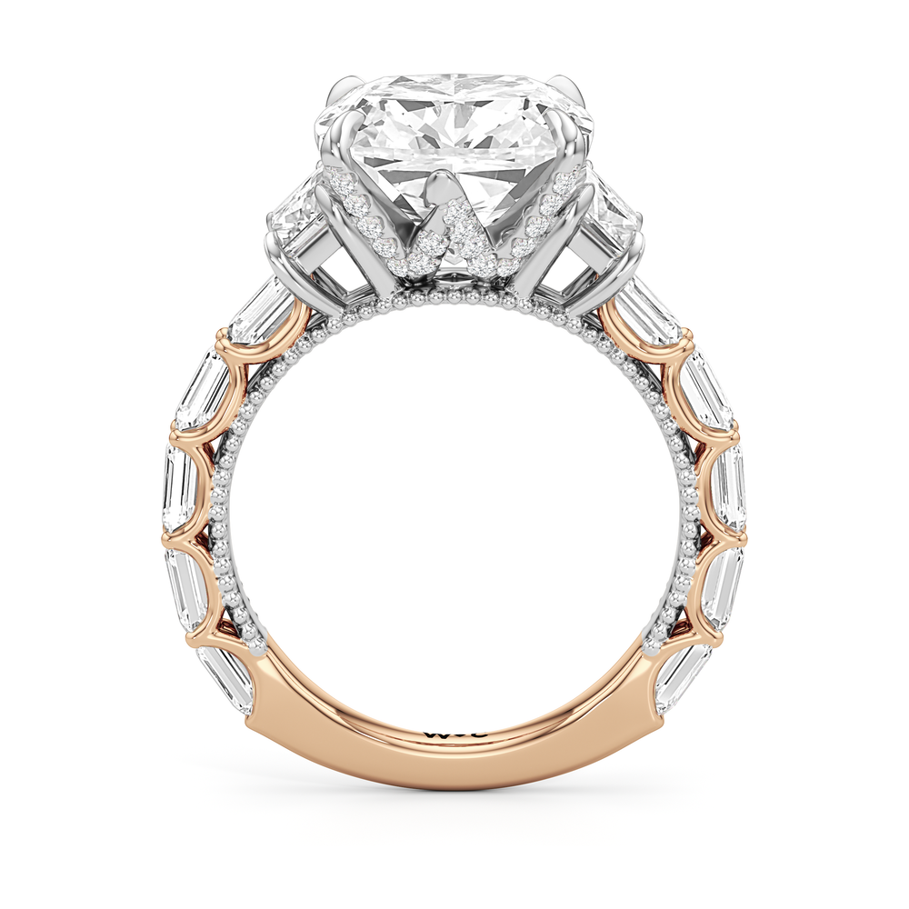 The W Zenith Engagement Ring with Cushion Cut Diamond in 14KT Rose Gold & Platinum view 5
