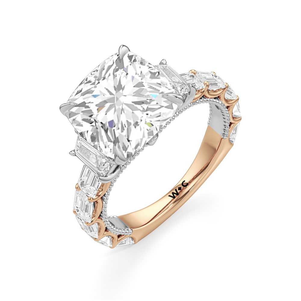 The W Zenith Engagement Ring with Cushion Cut Diamond in 14KT Rose Gold & Platinum view 6
