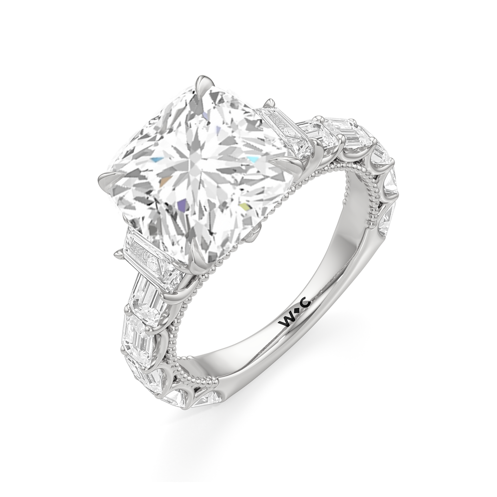 The W Zenith Engagement Ring with Cushion Cut Diamond in 14KT Platinum view 6
