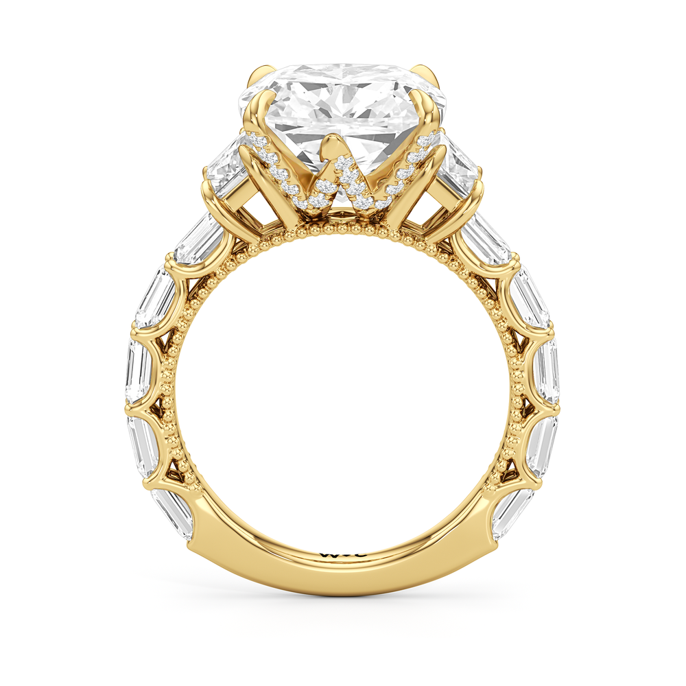 The W Zenith Engagement Ring with Cushion Cut Diamond in 14KT Yellow Gold view 5
