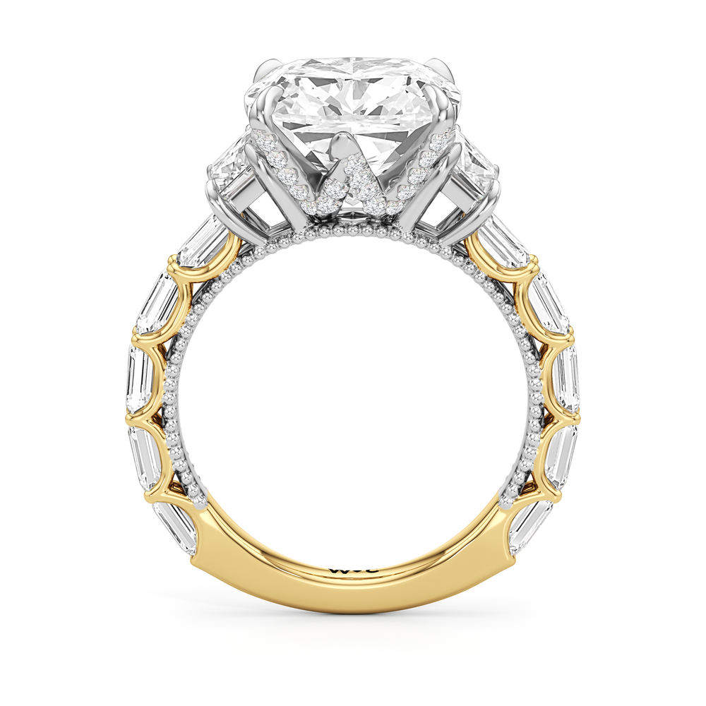 The W Zenith Engagement Ring with Cushion Cut Diamond in 14KT Yellow Gold & Platinum view 5
