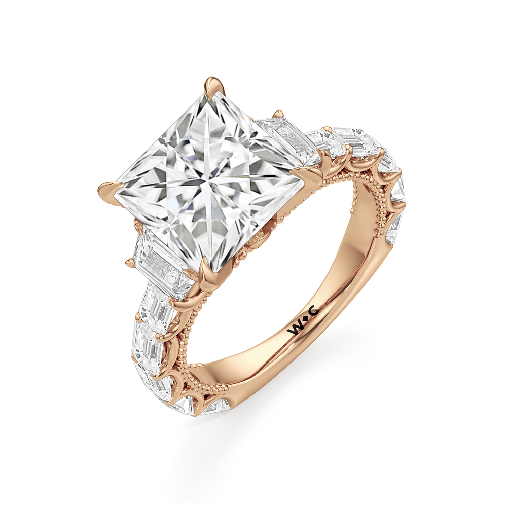 The W Zenith Engagement Ring with Princess Cut Diamond in 14KT Rose Gold view 6
