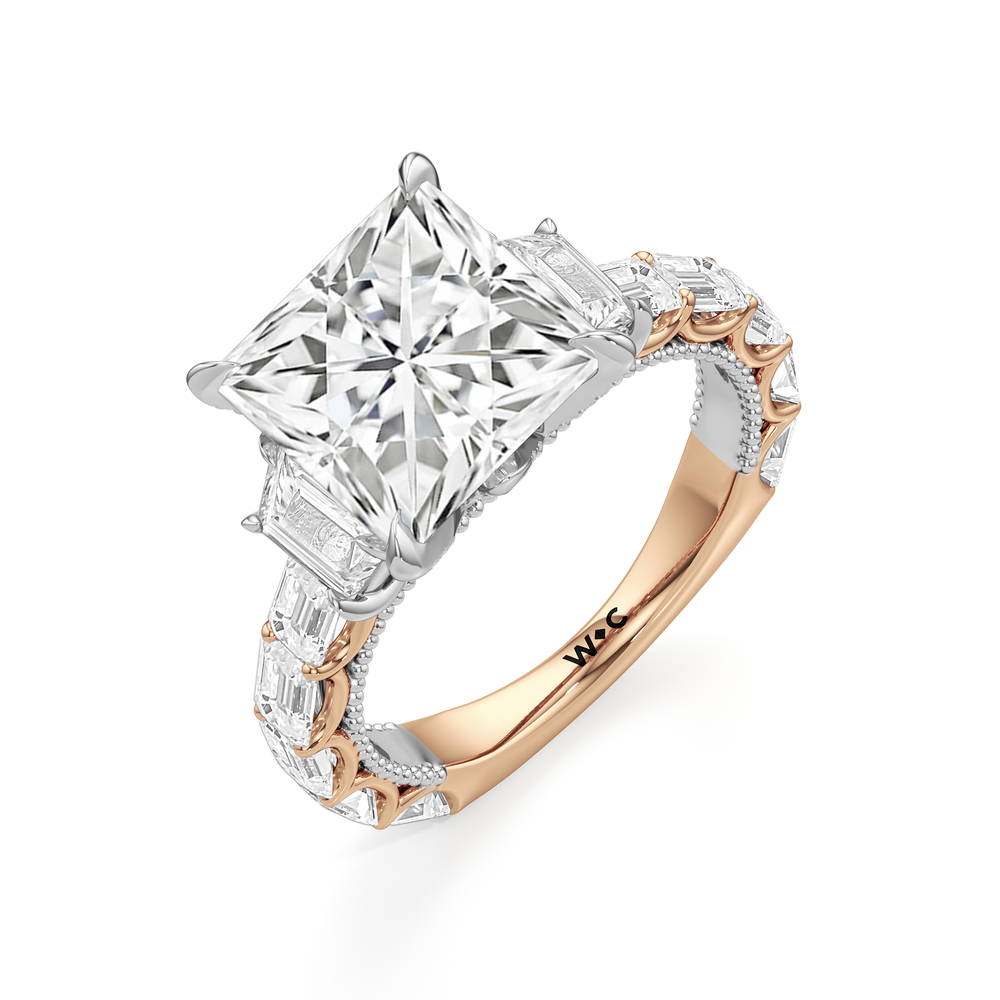 The W Zenith Engagement Ring with Princess Cut Diamond in 14KT Rose Gold & Platinum view 6
