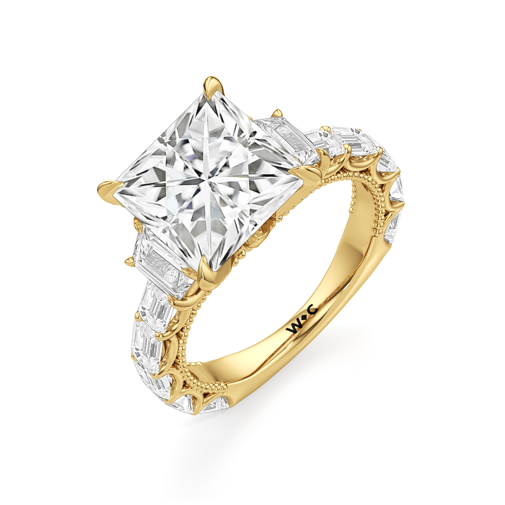 The W Zenith Engagement Ring with Princess Cut Diamond in 14KT Yellow Gold view 6
