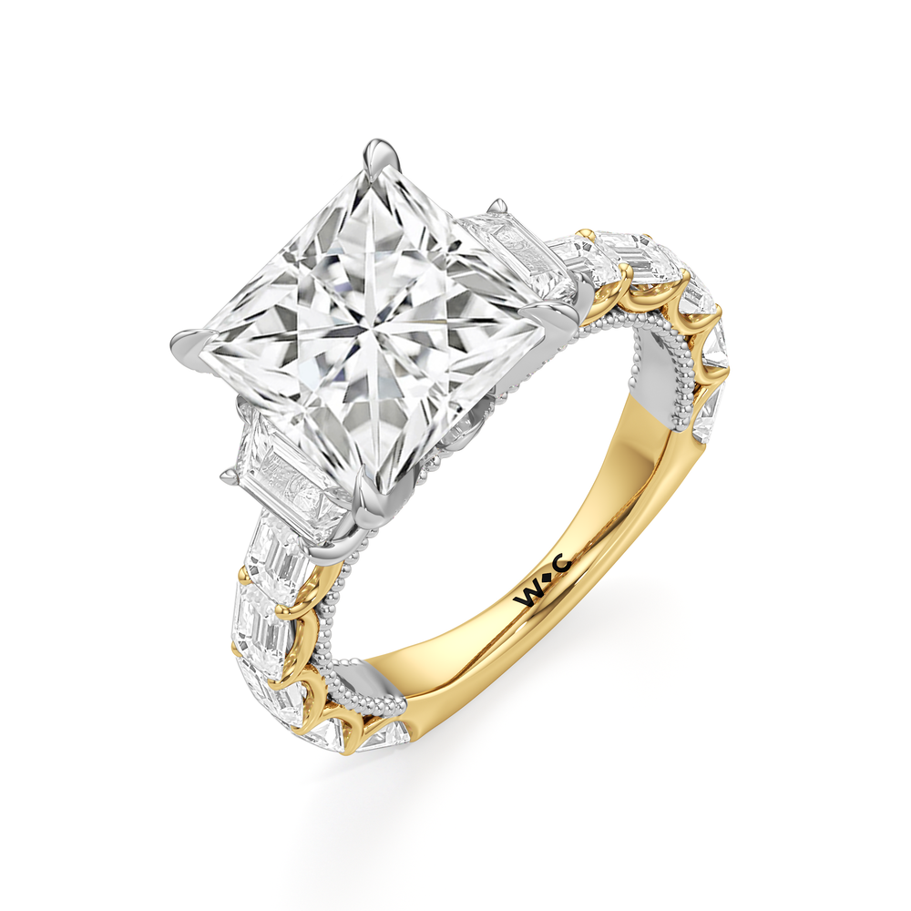 The W Zenith Engagement Ring with Princess Cut Diamond in 14KT Yellow Gold & Platinum view 6
