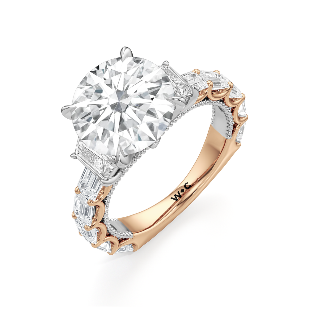 The W Zenith Engagement Ring with Round Cut Diamond in 14KT Rose Gold & Platinum view 6
