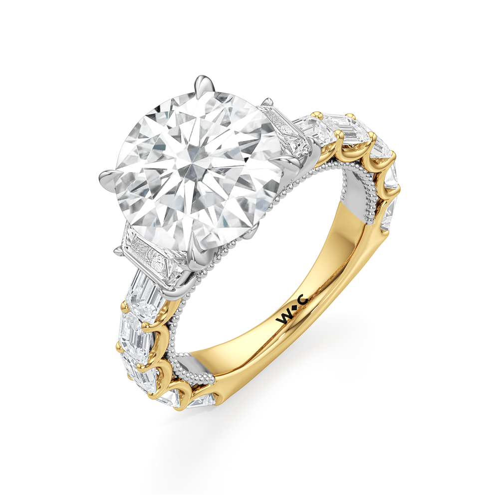 The W Zenith Engagement Ring with Round Cut Diamond in 14KT Yellow Gold & Platinum view 6

