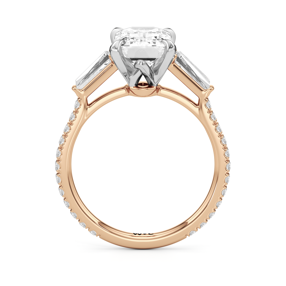 The W Horizon Engagement Ring with Emerald Cut Diamond in 14KT Rose Gold & Platinum view 5
