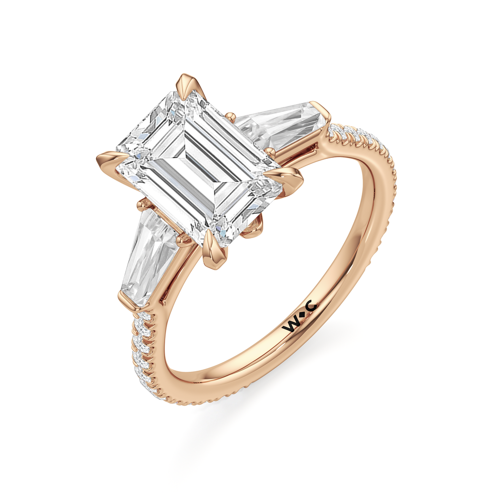 The W Horizon Engagement Ring with Emerald Cut Diamond in 14KT Rose Gold view 6
