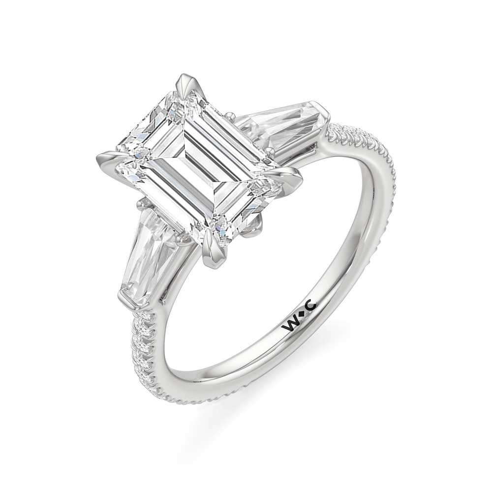 The W Horizon Engagement Ring with Emerald Cut Diamond in 14KT Platinum view 6
