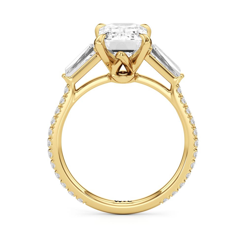 The W Horizon Engagement Ring with Emerald Cut Diamond in 14KT Yellow Gold view 5

