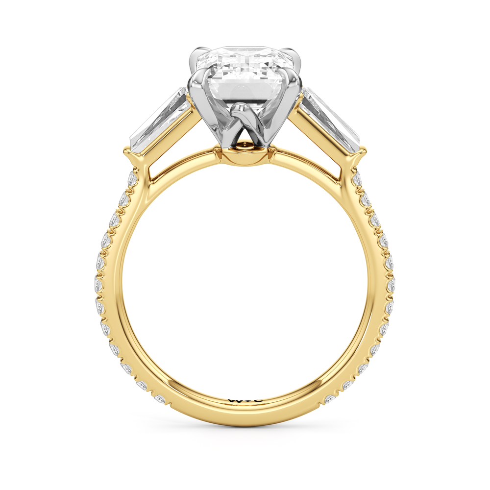 The W Horizon Engagement Ring with Emerald Cut Diamond in 14KT Yellow Gold & Platinum view 5
