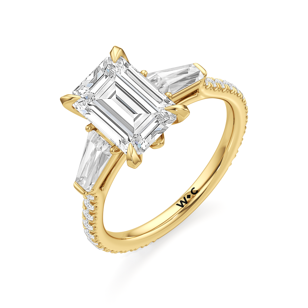 The W Horizon Engagement Ring with Emerald Cut Diamond in 14KT Yellow Gold view 6
