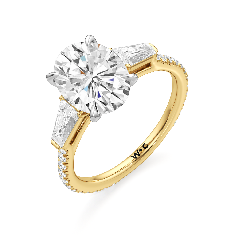 The W Horizon Engagement Ring with Oval Cut Diamond in 14KT Yellow Gold & Platinum view 6
