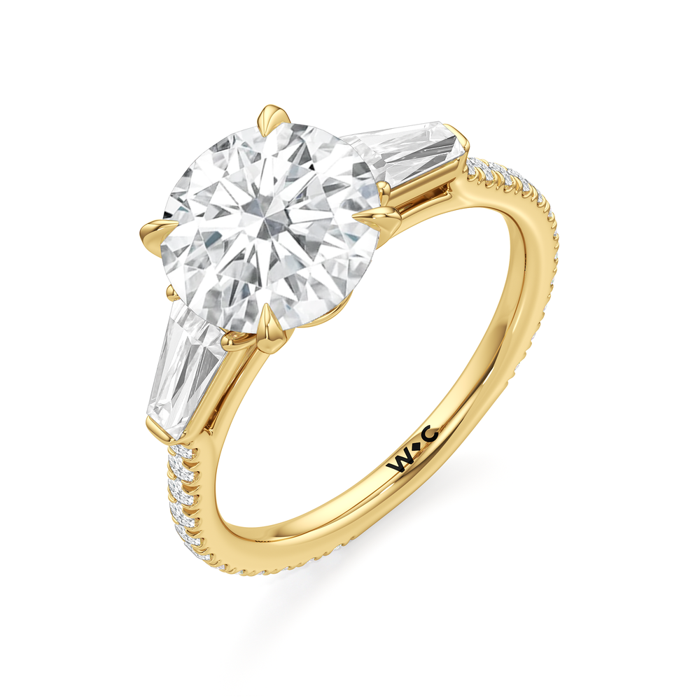 The W Horizon Engagement Ring with Round Cut Diamond in 14KT Yellow Gold view 6
