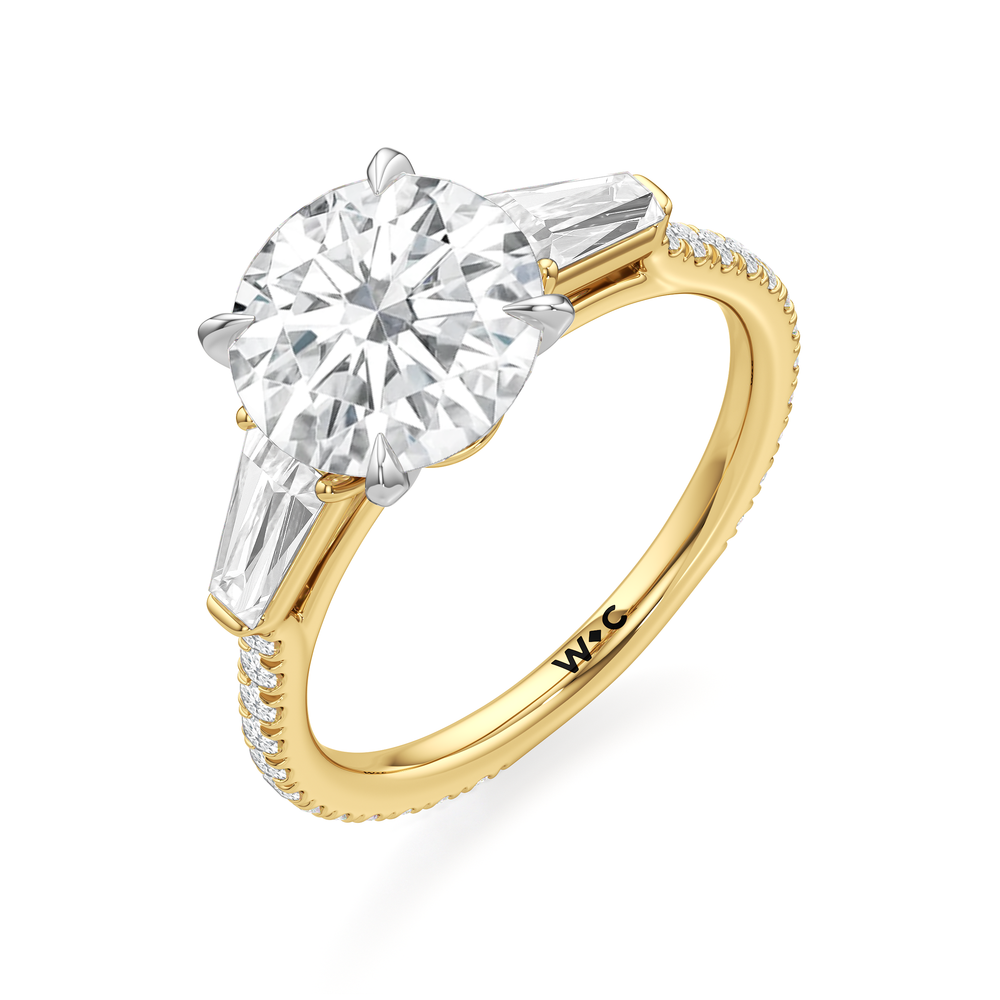 The W Horizon Engagement Ring with Round Cut Diamond in 14KT Yellow Gold & Platinum view 6

