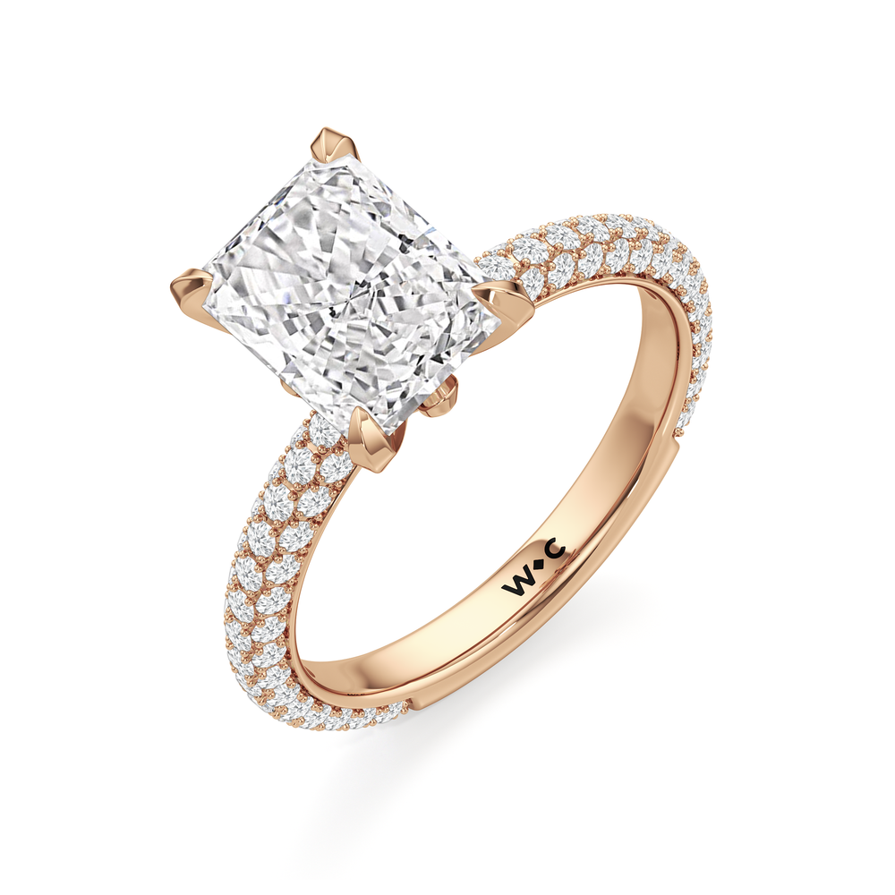 The W Radiance Engagement Ring with Radiant Cut Diamond in 14KT Rose Gold view 7
