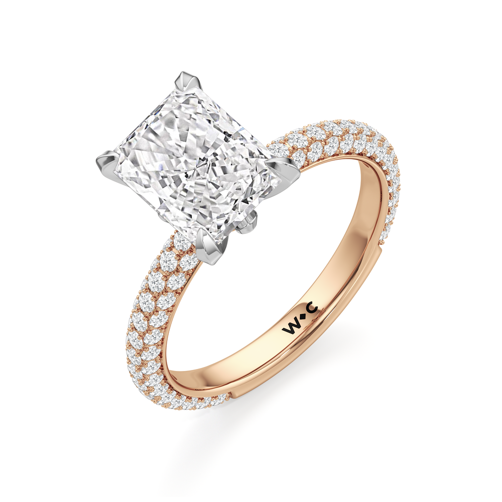 The W Radiance Engagement Ring with Radiant Cut Diamond in 14KT Rose Gold & Platinum view 7
