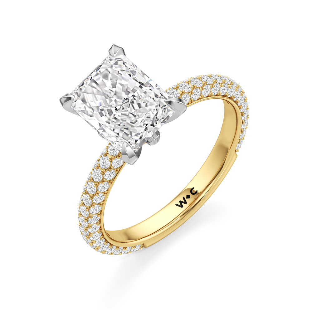 The W Radiance Engagement Ring with Radiant Cut Diamond in 14KT Yellow Gold & Platinum view 7
