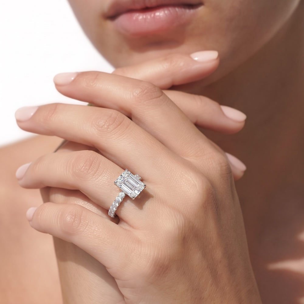 The Tulip Lightline Ring with Emerald Cut Diamond in 14KT Platinum view 3
