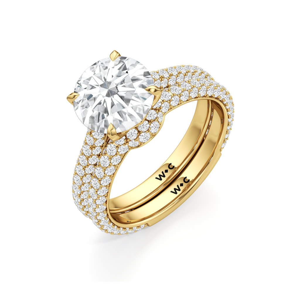 The Tulip Velvet Diamond Wedding Band with 18KT Yellow Gold Cut Diamond in 14KT Yellow Gold view 3
