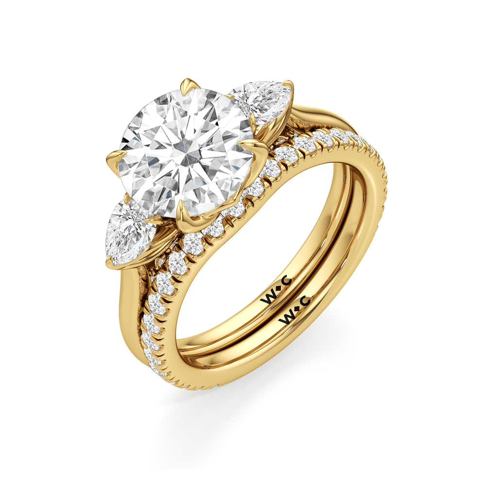 The Tulip Trilogy Diamond Wedding Band with 18KT Yellow Gold Cut Diamond in 14KT Yellow Gold view 3
