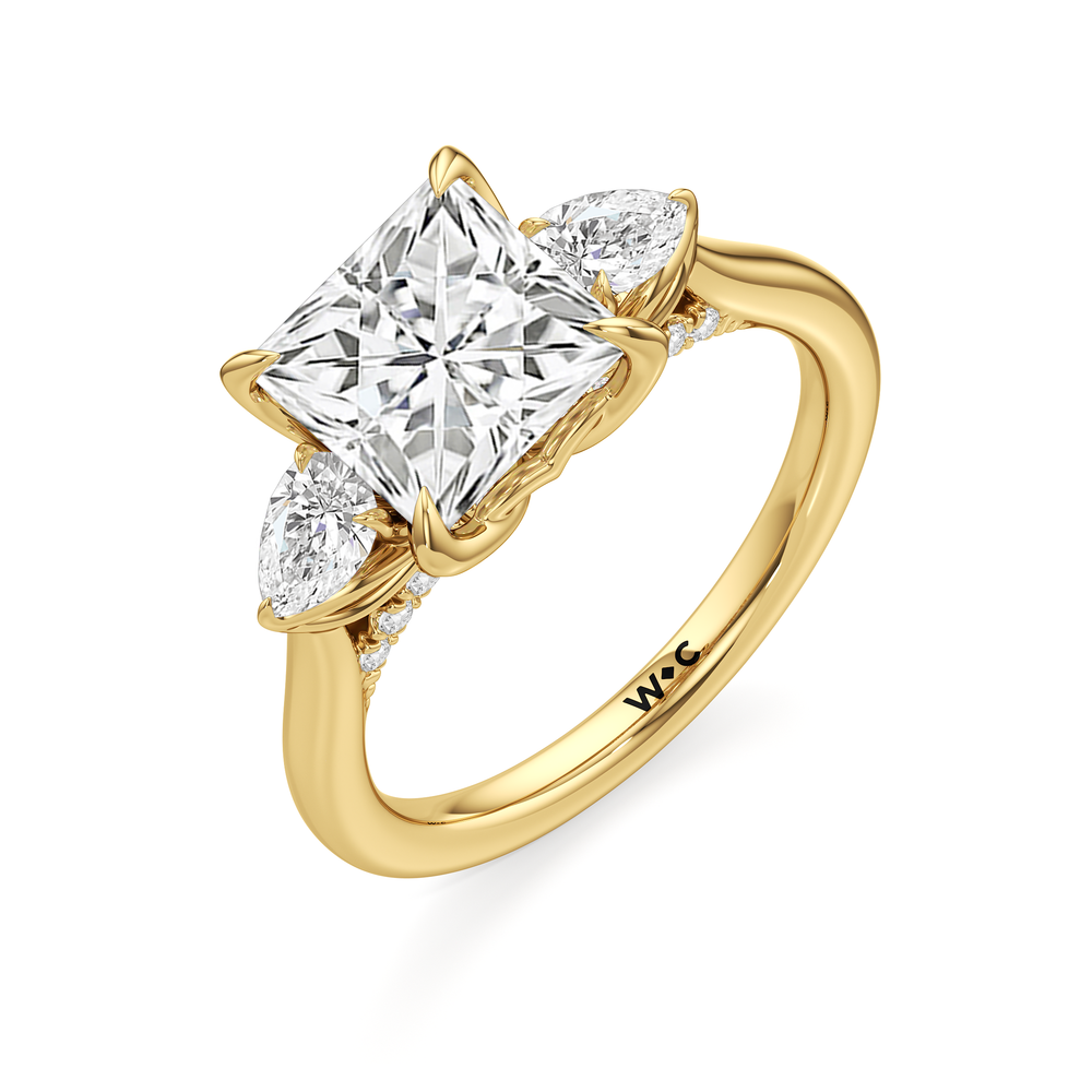 The Tulip Trilogy Ring with Princess Cut Diamond in 14KT Yellow Gold view 4
